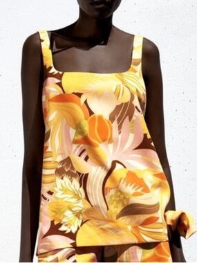 Zara Multicolor Floral Square-Neck Tank Top a